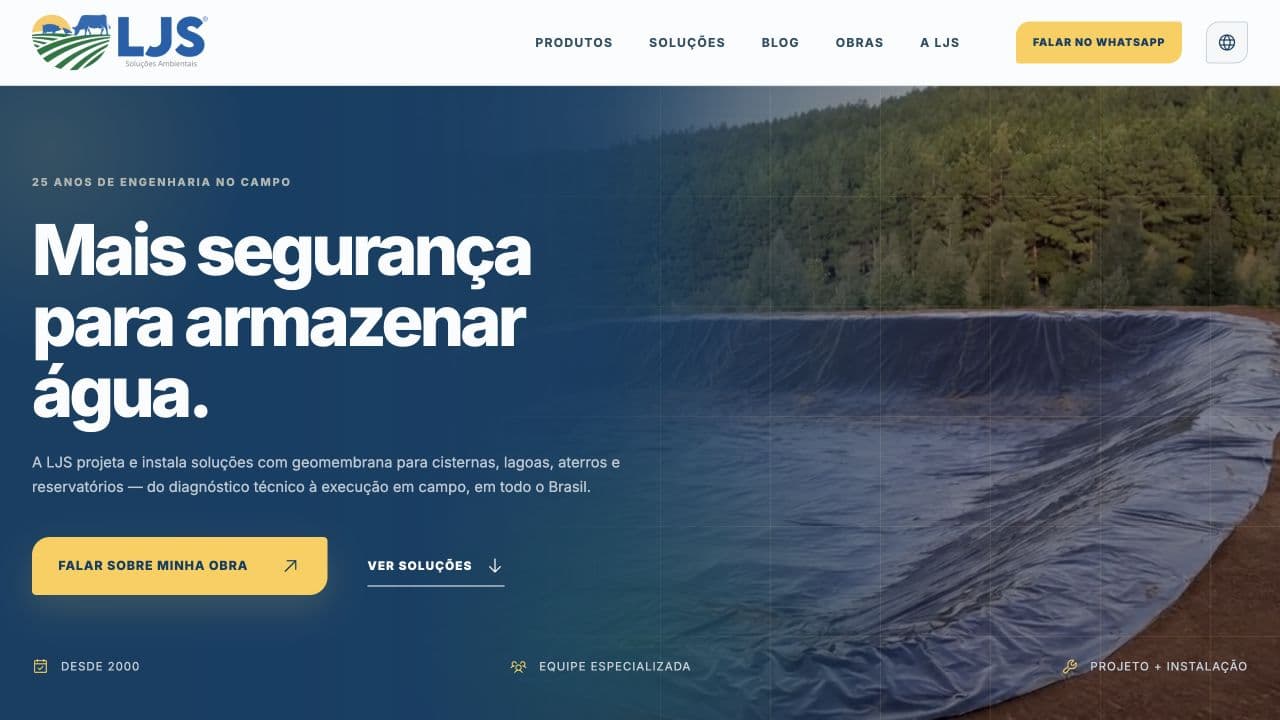 Site da LJS Soluções Ambientais, desenvolvido pela Intelitech